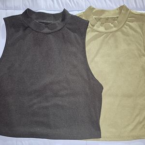 Sleeveless Ribbed FITTED Tops - Black and Green 1X